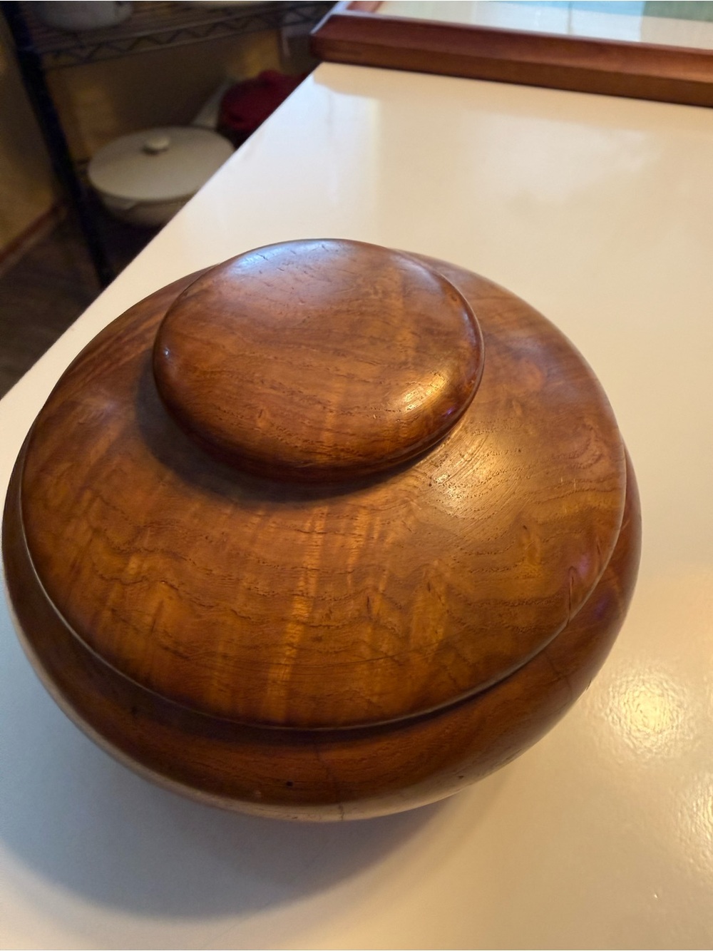 Vintage black walnut burl wood bowl .